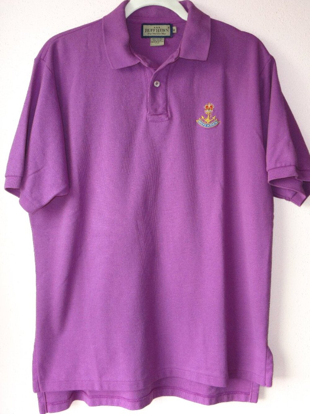 Vintage Ruff Hewn Cotton Crest Polo Shirt Purple Size M Preppy Country Club Golf